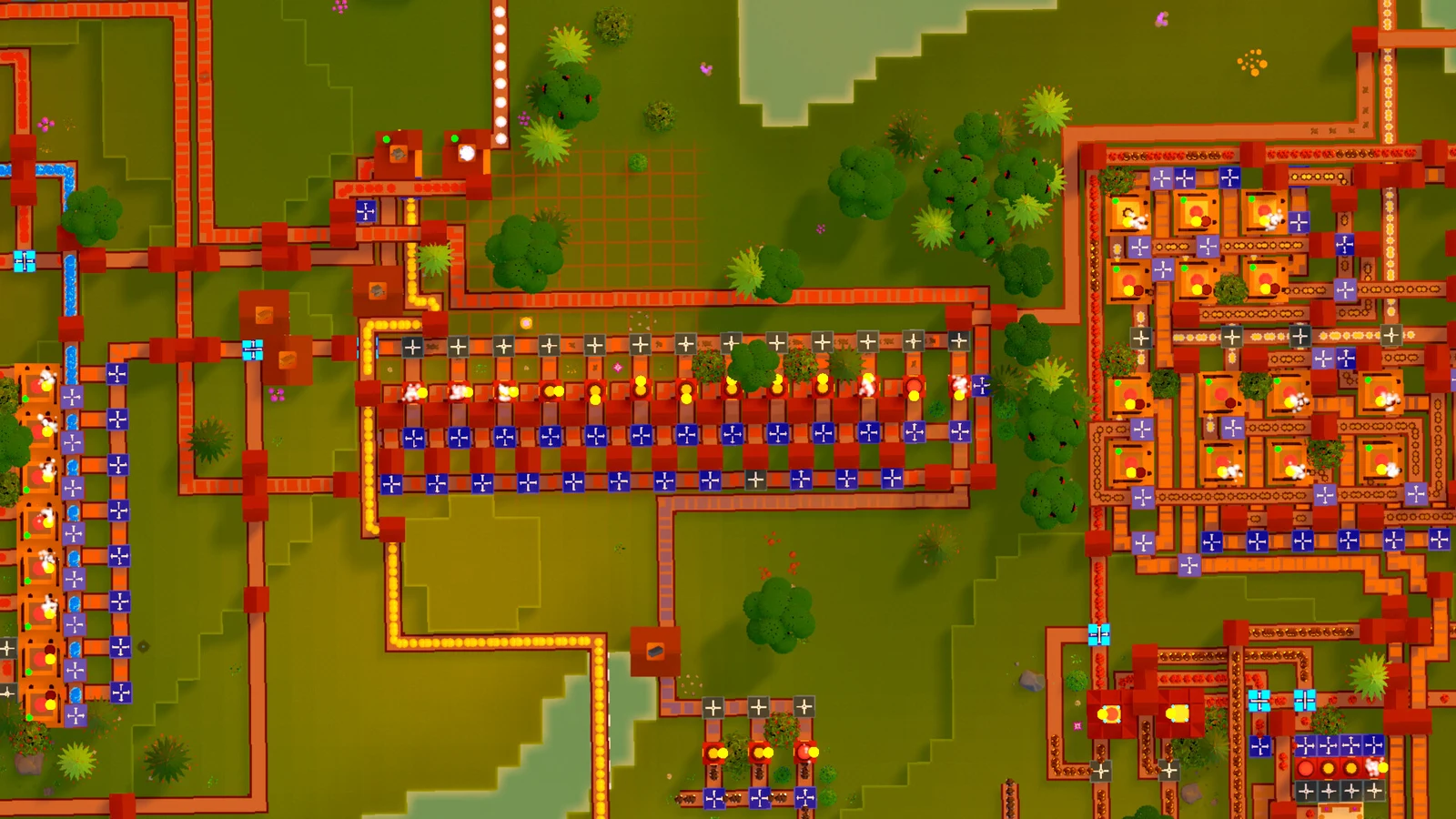 Overhead view of dense Arcaneering production lines with machines and conveyors
