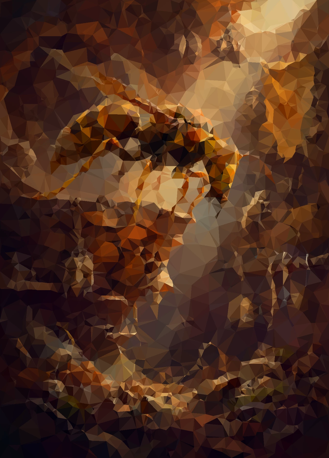 Yellow Jacket Raider in an insect colony, rendered in faceted amber and brown shapes